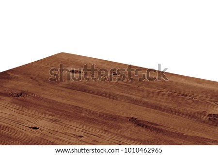 Perspective view of wood or wooden table corner isolated on white background 