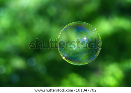 Single soap bubble in garden