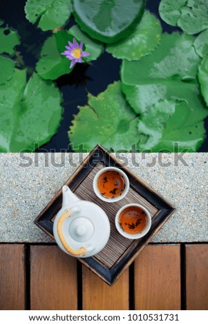 Concept picture for Chinese new year, Chinese tea set and lotus