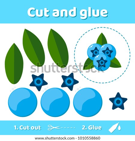 illustration. Education paper game for preschool kids. Use scissors and glue to create the image. forest berry blueberries.