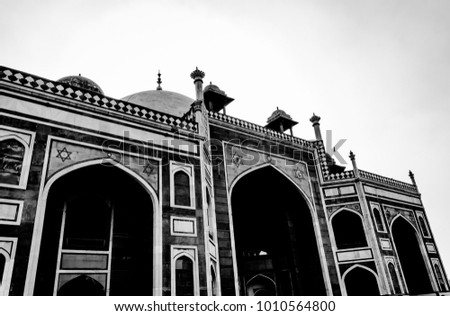 Humayun's Tomb in Delhi, India. The Humayun Tomb is also famous tourist place in Delhi. Locals also come to see this great Persian architecture marvel. Humayun Tomb is the last resting of the Emperor. Royalty-Free Stock Photo #1010564800