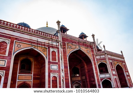 Humayun's Tomb in Delhi, India. The Humayun Tomb is also famous tourist place in Delhi. Locals also come to see this great Persian architecture marvel. Humayun Tomb is the last resting of the Emperor. Royalty-Free Stock Photo #1010564803