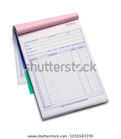 Large Receipt Pad With Copy Space Isolated on White. Royalty-Free Stock Photo #1010583190