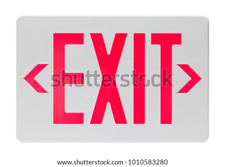 Red and White Plastic Exit Sign Isolated on a White Background.