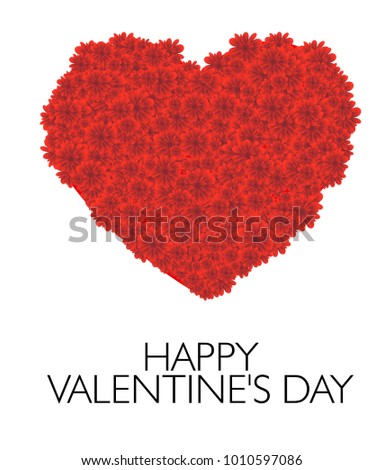Happy Valentines Day Card. Vector White Heart Shape on red Flowers Background. Wedding Poster. Mothers Day Greeting Card.