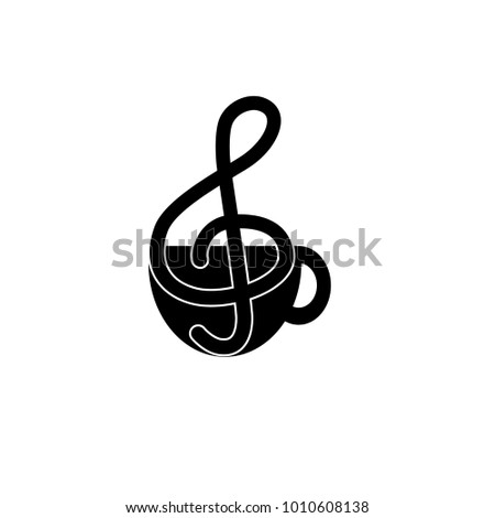 Musical cup icon. Clef sign. Logo. Coffee logo element. LIne concept icons. Flat design. Vector Illustration.