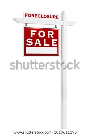 Left Facing Foreclosure Sold For Sale Real Estate Sign Isolated on White.