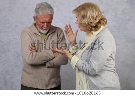 Mature Couple In Quarrel. Senior Woman accuses her husband. Family arguing, disagreement concept Royalty-Free Stock Photo #1010620165