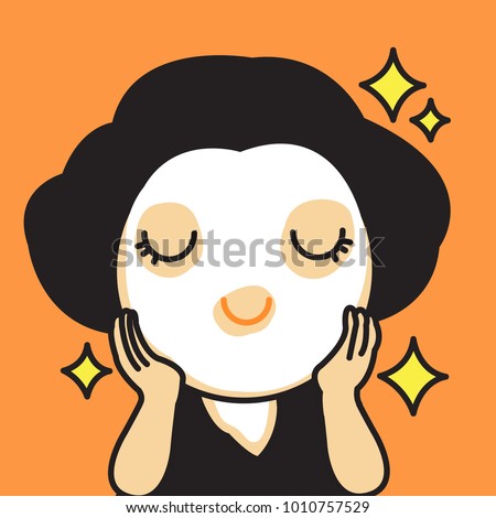 Happy Woman Applying Mask Cream To Brighten Refresh Her Face. Self Care Concept Card Character illustration