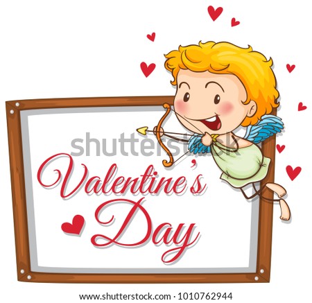 Cupid with shooting arrow on valentine card illustration