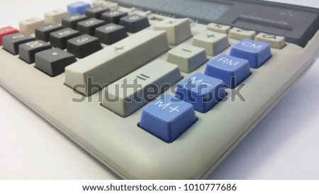 Electronic calculator on white background