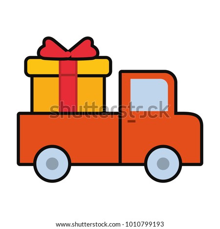 Cargo truck with gift box icon