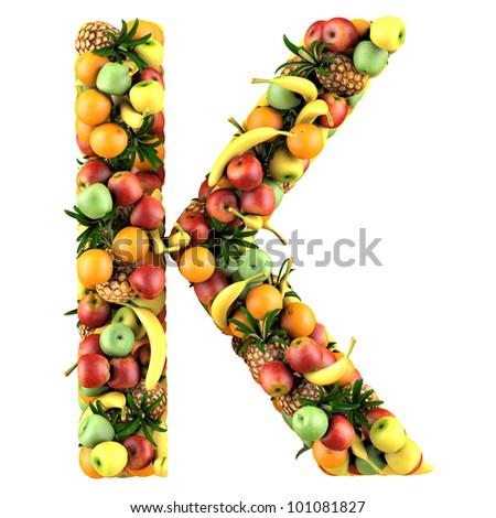 Letter - K made of fruits. Isolated on a white.