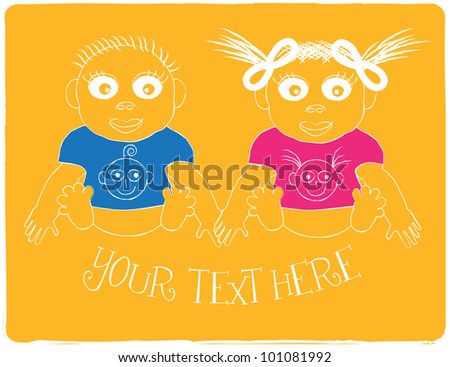 colorful vector background with baby boy and baby girl in silhouette and place for your text