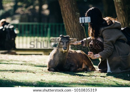 Selfie Photos with deer in park