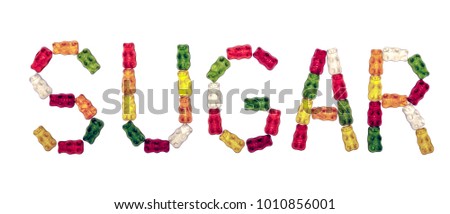 sugar bears colors, isolated on white background forming word sugar