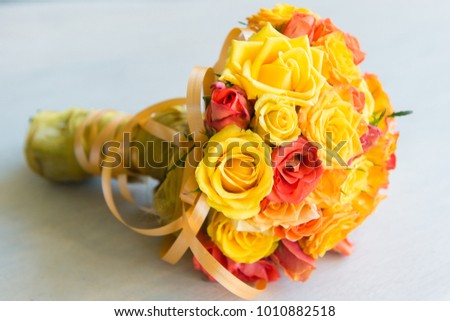 Bright picture of wedding bouquet. Close up of  wedding flowers
