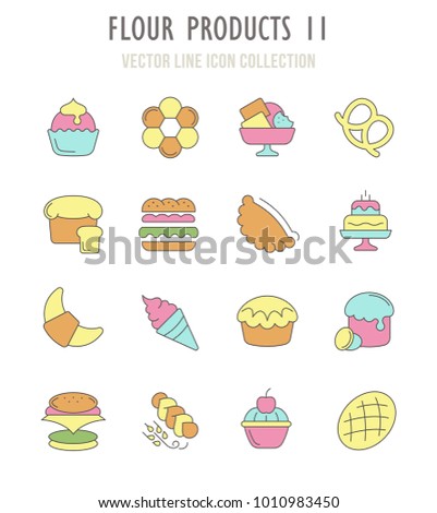 Collection vector flat icons with thin line elements. Set of modern, clean, outline signs, symbol and vector art of flour products. Simple linear infographic and pictogram series for web.