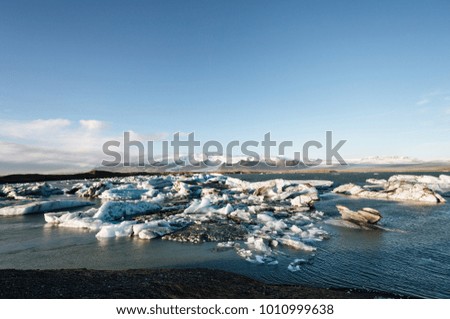 Beautiful cold landscape picture of icelandic glacier lagoon bay, Iceland