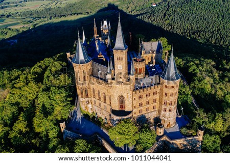 Aerial view of famous Hohenzollern Castle, Germany. Photo taken with Drone