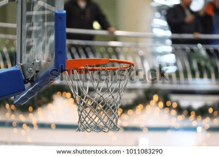 Basketball hoop on the background of a shopping centre