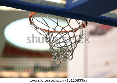 Basketball hoop on the background of a shopping centre