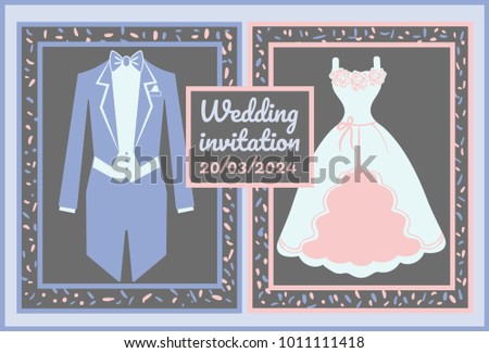wedding card with a suit and a dress