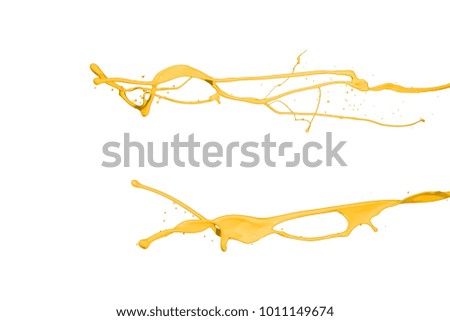 Yellow paint splash isolated on white background.