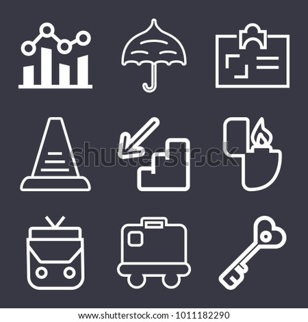 Business outline vector icon set on dark blue background