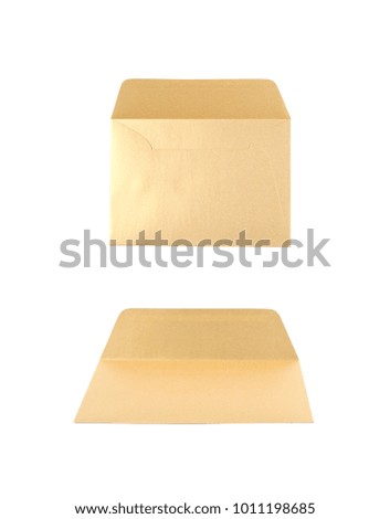 Opened paper envelope isolated over the white background, set of two different foreshortenings
