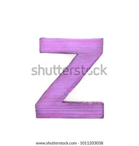 Single sawn wooden letter Z symbol coated with paint isolated over the white background