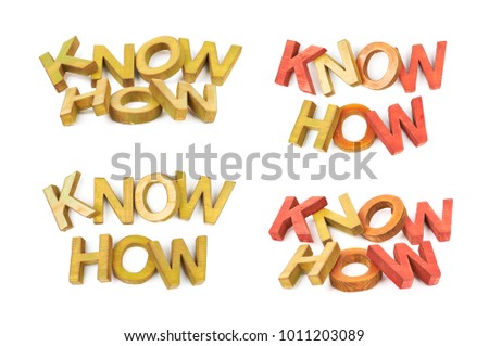 Words Know How made of colored with paint wooden letters, composition isolated over the white background, set of four different foreshortenings