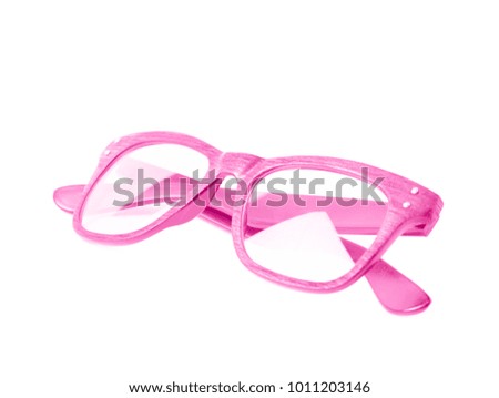 Pair of wooden textured optical reading glasses isolated over the white background