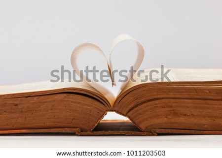 Heart shape made from book pages, open heart, cute heart, valentine  background