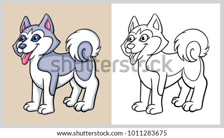 Siberian husky dog pet animal cartoon character, good use for symbol, logo, web icon, mascot, game element, sticker, coloring book, children book, story, book, or any design you want.
