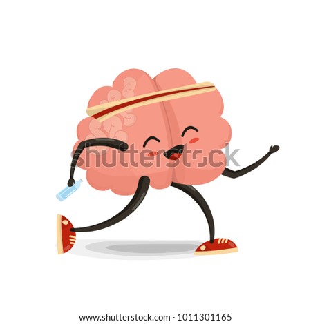 Running  brain cartoon character. Healthy and fitness. Flat illustration isolated on white
