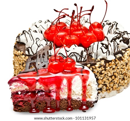 Chocolate cake isolated on white background