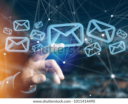 View of a Blue Email symbol displayed on a futuristic interface - Message and internet concept