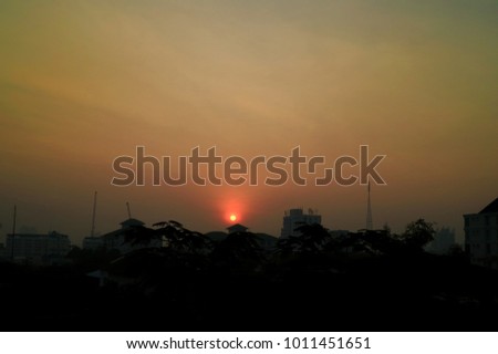Good morning in the city. Sunrise with building. Low key. Background concept.

