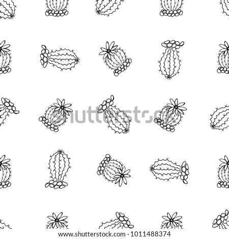 Seamless pattern of hand drawn sketch style. Cactus.Vector illustration isolated on white background.