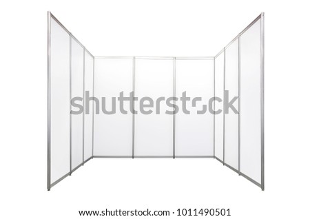 Trade booth system and blank roll standard size 3x3 meters with blank space backdrop isolated on white background with clipping path