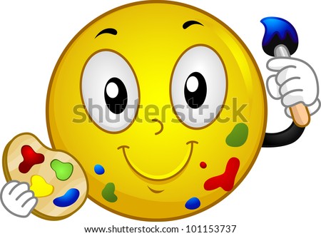 Illustration of a Smiley Holding a Paintbrush and a Palette