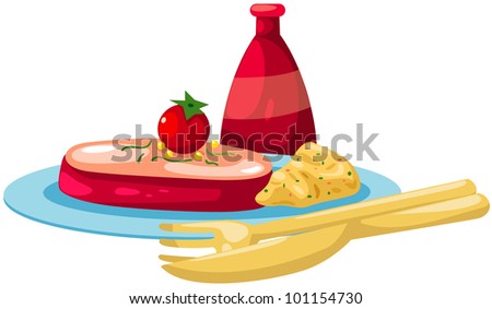 illustration of isolated  plate of steak on white background