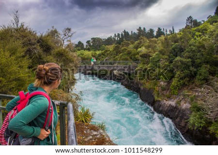 Dramatic Huka Falls in Taupo, New Zealand Royalty-Free Stock Photo #1011548299