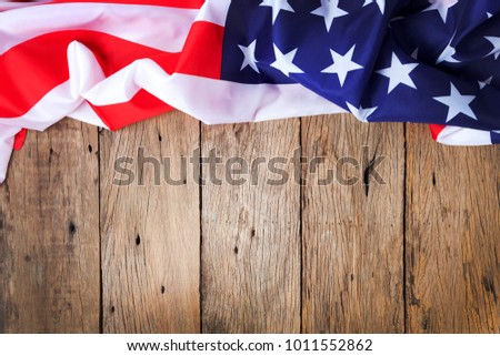 american flags on old wood for background