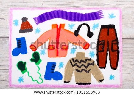 Photo of colorful hand drawing: Winter clothes