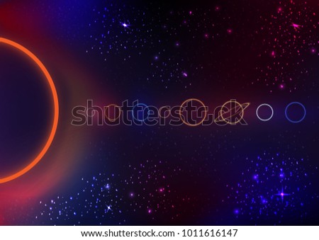 Concept Neon Solar System star Galaxy
minimalism have sun,moon,earth,mercury,venus,mars,jupiter,saturn,uranus,neptune design vector and illustration 
