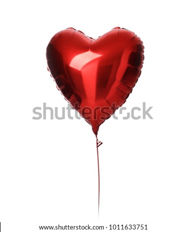 Single big  red heart balloon object for birthday party isolated on a white background Royalty-Free Stock Photo #1011633751
