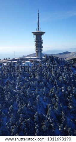 Aerial photo of telecomunications antenna in mountain top