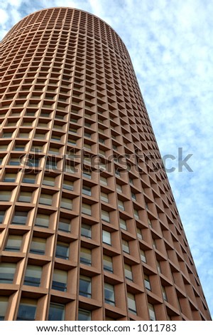 The "Credit Lyonnais" tower,achieved in 1977, became one of the most famous buildings of Lyon. It was designed by the american architect Cossuta. Royalty-Free Stock Photo #1011783
